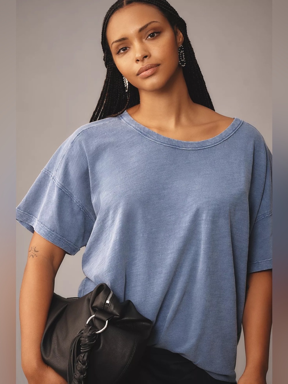 Pilcro Anthropologie Jordyn Oversized Cotton Slub Tee Faded Blue/Indigo Wash M
